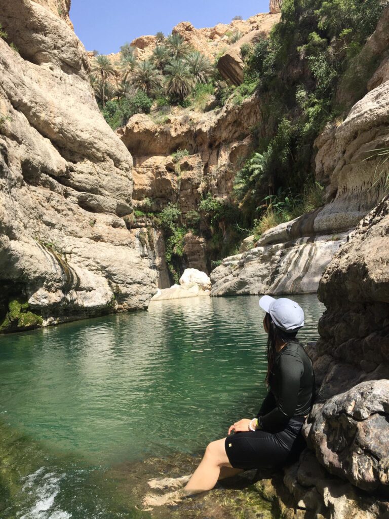 Valley with turquoise clear waters in Muscat Wadi Tiwi